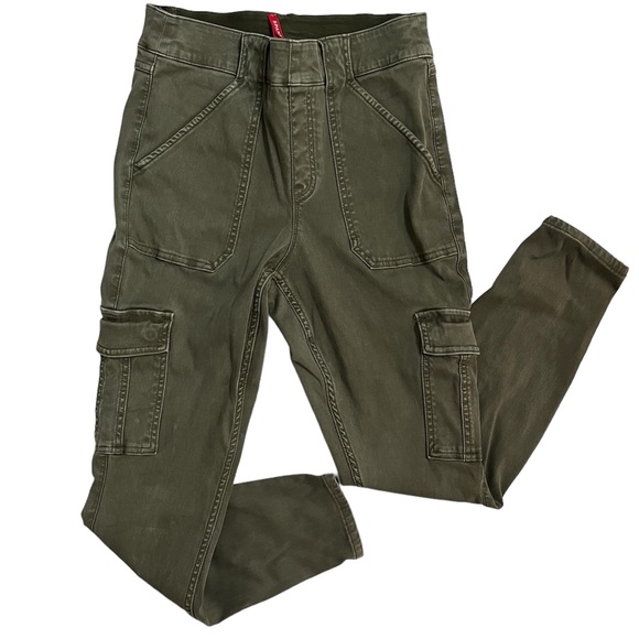 Spanx Army Green Stretch Twill Ankle Cargo Safari Pants Large - Picture 2 of 4